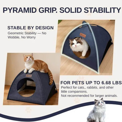 Vista 6 de Tienda de campaña piramidal desplegable para gatos y gatos pequeños de hasta 6.6 libras, resistente al agua, transpirable, plegable, con cojín