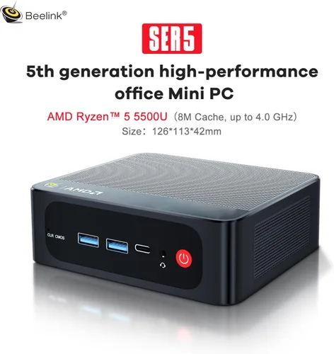 Vista 2 de Beelink SER5 - Mini PC W11 Pro, AMD Ryzen 5 5500U (6C/12T hasta 4.0 GHz), 16 GB DDR4, 500 GB SSD NVMe, gráficos 7 núcleos 1800 MHz, Wi-Fi 6, BT5.2