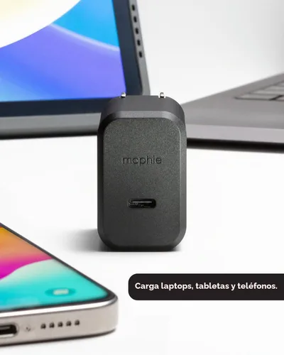 Vista 4 de Mophie GaN - Bloque de cargador USB C de 30 W, cargador de pared rápido para iPhone, iPad, Samsung Galaxy, Google Pixel y más, pinzas compactas