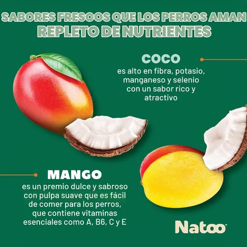 Vista 3 de NATOO Galletas para perros pequeños y cachorros, golosinas crujientes de coco y mango, galletas naturales saludables para perros, ricas en Omega 6