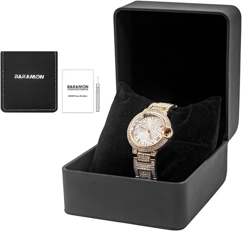 Vista 6 de Reloj de diamantes para mujer, esfera con números romanos y movimiento de cuarzo analógico de lujo