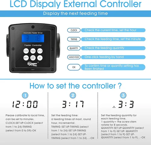 Vista 6 de hygger Alimentador automático de los pescados del estanque del control del LCD, capacidad 5.5L, DC 12V