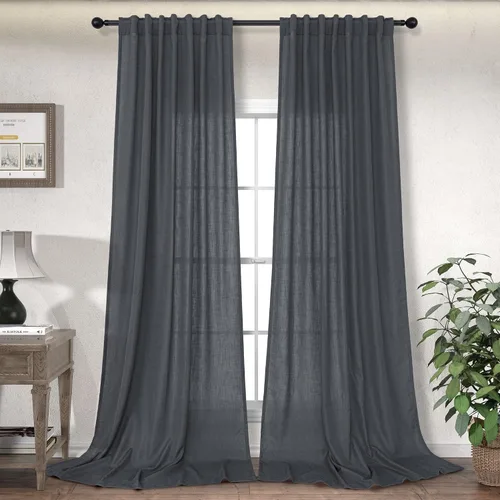Vista 37 de DANCURTON Cortinas de lino para ventana, cocina moderna, dormitorio, ventanas pequeñas, 2 paneles con bolsillo con pestaña trasera, gruesas