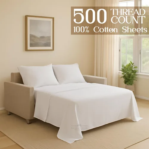 Vista 2 de Sleeper Sofa Juego de sábanas de 4 piezas de alta calidad, 100% algodón de 500 hilos, tejido de satén liso y súper suave, sábanas extrasuaves, sin