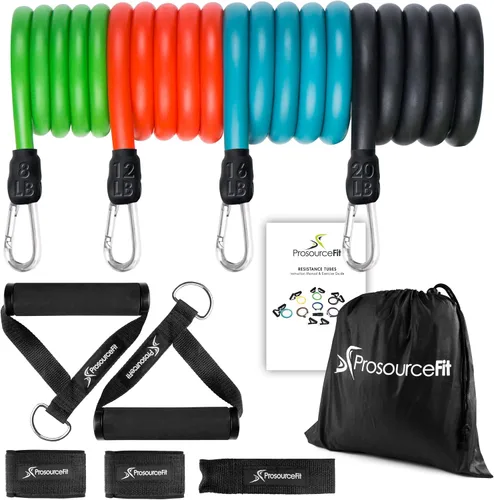 Vista 8 de ProSource Xtreme Stackable Heavy Duty Premium Latex Resistance Exercise Bands Tubes Cords w/Door Anchor and Exercise Manual Surtido - Nivel