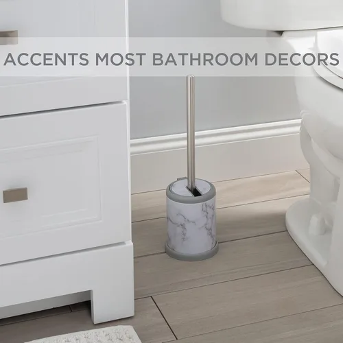 Vista 3 de Bath Bliss Cepillo de inodoro y soporte Tapa con cierre automático Cabezal de cepillo de 360 grados Limpieza del baño Tamaño compacto
