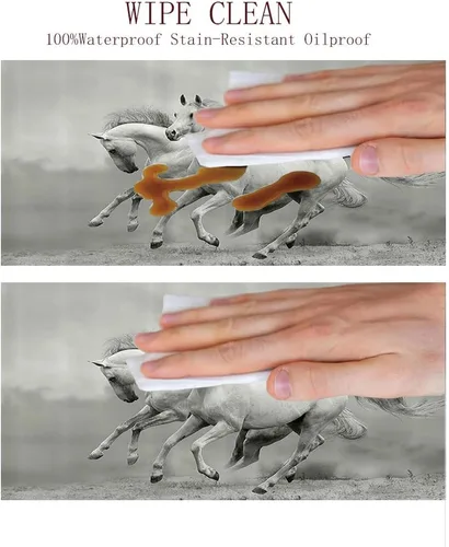 Vista 6 de Mantel elástico, mantel de tela decorativa de animales, caballos que corren simbolizan la pasión y el apetito por la libertad, se adapta a mesas