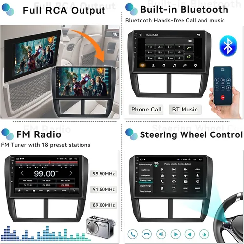 Vista 5 de Estéreo de coche 2G+64G para Subaru Forester Impreza WRX 2008-2012 inalámbrico CarPlay Android Auto Bluetooth, EQ Android 13 9 pulgadas HD pantalla