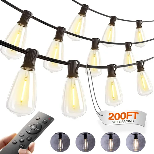 Vista 11 de addlon Tira de luces para exteriores de 196 pies para exteriores con control de aplicación, luces impermeables para patio con bombillas LED Edison