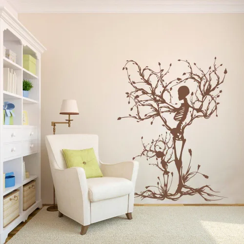 Vista 10 de Calcomanía gótica de pared para decoración de Halloween, diseño de esqueleto, árbol para sala de estar (grande, negro)