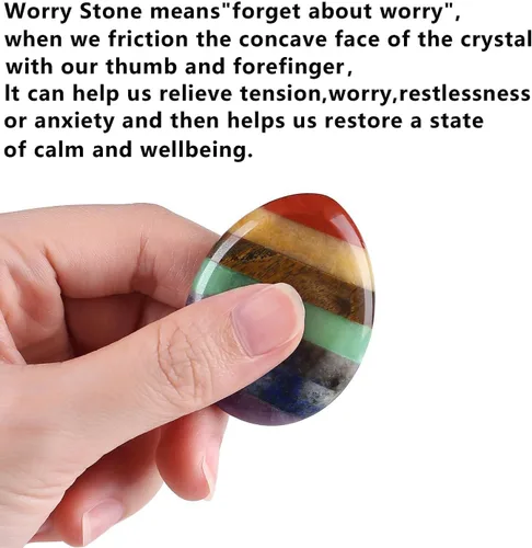 Vista 3 de QINJIEJIE Piedra de preocupación para el pulgar para la ansiedad, cristales de chakras, piedras curativas para la preocupación de los chakras