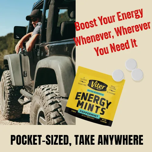Vista 6 de Viter Energy Mentas Cafeinadas 80mg de Fuerza Extra - 90 Piezas Cafeinadas con Vitaminas B. Menta Vegana Sin Azúcar. Potenciador de Enfoque