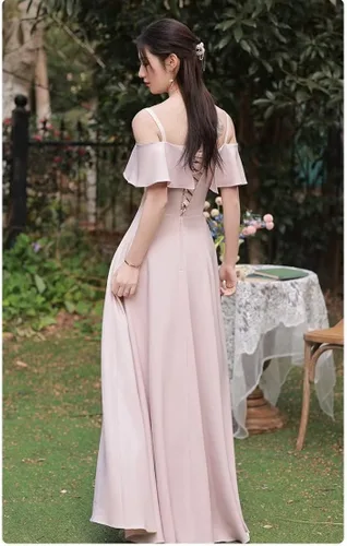 Vista 5 de Instiqueo Vestidos de dama de honor de gasa para mujer, vestido de baile con abertura