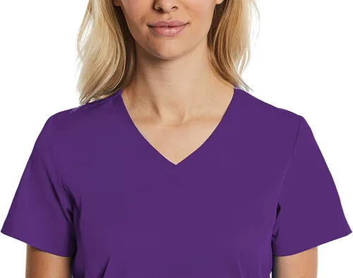 Vista 6 de Mock Wrap Scrub Top for Women 2 Pocket 4-Way Stretch for Medical Dental Spa EL9115