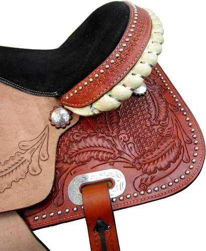 Vista 6 de Western Saddle Barril Racing Caballo Placer Trail Floral Herramientas Rodeo Cowboy Tack Set 15 16 17 18