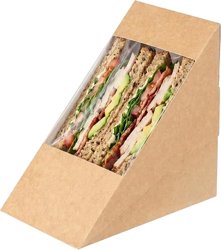 Vista 3 de Restaurantware -Cafe Vision Cajas de papel sándwich de 4.8 x 2.8 pulgadas, 200 cajas medianas de cuña tipo sándwich - con ventana, desechables, Azul