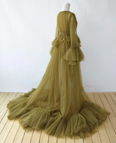 Vista 4 de Tianzhihe Bata de tul sexy larga ilusión sesión de fotos de maternidad lencería nupcial vestido camisón
