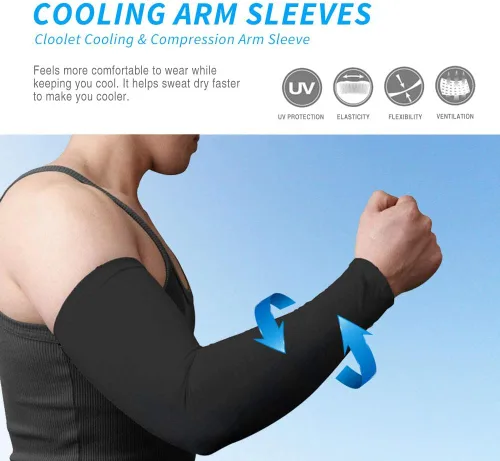 Vista 2 de Eutuxia Mangas deportivas de compresión con protección solar UV para hombres y mujeres
