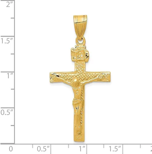 Vista 3 de Diamond2Deal Colgante de cruz de crucifijo INRI de oro amarillo de 14 quilates, joyería fina para mujer (L- 1.732in, W- 0.906in), Oro amarillo