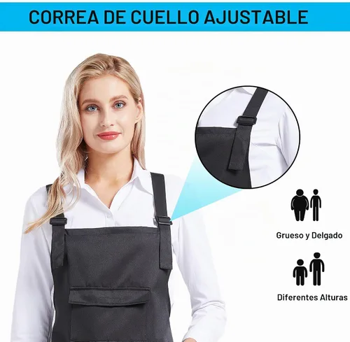 Vista 3 de Nanxson Delantal ajustable para mujer, delantal de trabajo profesional con bolsillos para herramientas CF3010 Negro