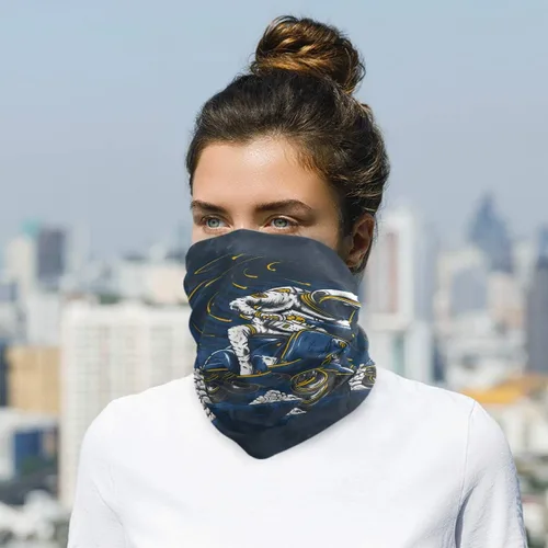 Vista 2 de Bandanna for Men Women Seamless Balaclava - Astronauta Riding Motorcycle Neck Gaiter Sun Dust Wind Protection Headband for Sports Outdoor Running