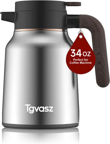 Vista 15 de Jarras de 34 onzas para líquidos calientes, de acero inoxidable, aisladas al vacío, jarras de café térmicas para mantener el calor, dispensador