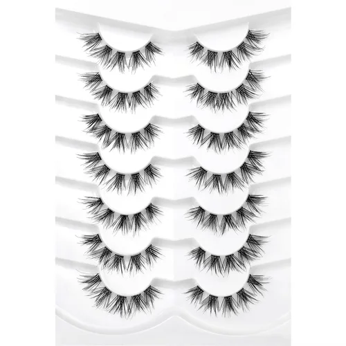Vista 65 de Pooplunch - Pestañas postizas estilo ojo de gato, extensión de volumen 8D natural, finas, cortas, de visón sintético, tiras de pestañas postizas