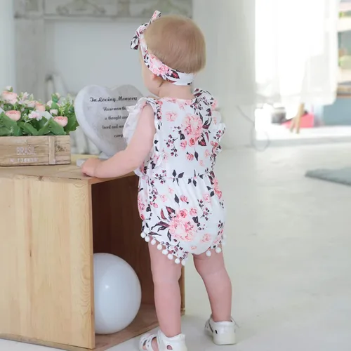 Vista 3 de Hascloth Newborn Baby Girl Romper Infant Tassel Bodysuit Floral Dress Shorts Jumpsuit Ruffle Sleeveless Onesie Clothes Outfit