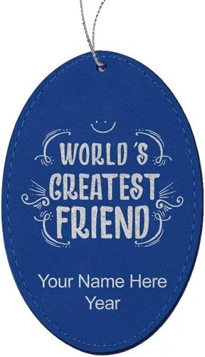 Vista 7 de LaserGram Personalized Christmas Ornament, World's Greatest Friend, Faux Leather, Custom Laser Engraved Gift Idea (Oval Shape, Black with Gold)