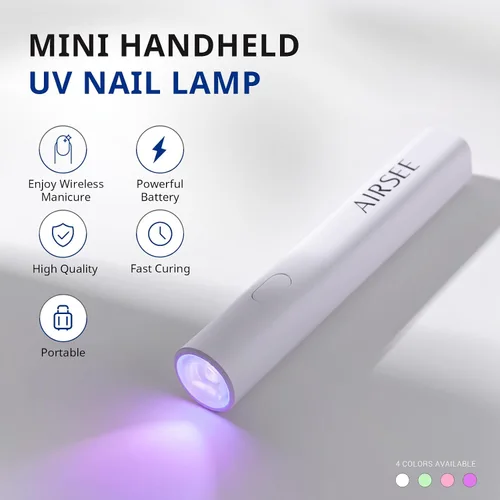 Vista 2 de AIRSEE Mini luz UV de mano para uñas de gel, lámparas de uñas recargables portátiles, 2 temporizadores para decoración de pegamento de diamantes