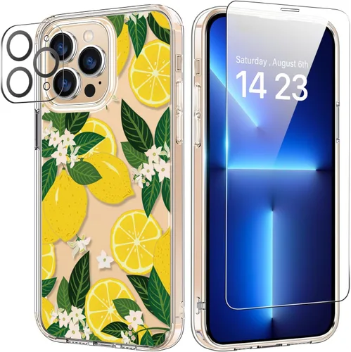 Vista 8 de bicol Funda para iPhone 14 Plus con Protector de Pantalla y Lente de Cámara - Diseños Florales de Moda para Mujeres y Niñas - Funda Transparente