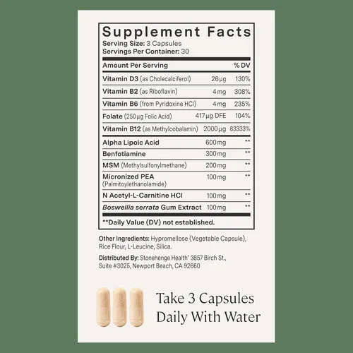 Vista 4 de Stonehenge Health Suplemento nervioso dinámico: apoya la función nerviosa en los dedos, dedos de los pies, manos y pies con ácido alfa lipoico ALA