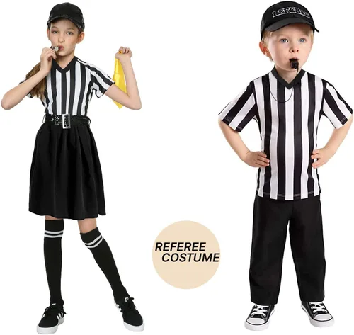 Vista 2 de Thapower Camiseta de árbitro para niños, jóvenes, rayas blancas y negras, camiseta de árbitro Kids Youth Black and White Stripe Boy Girls Toddler