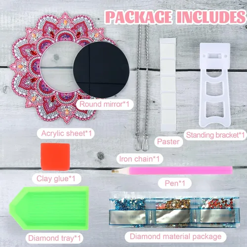 Vista 2 de Espejo de Pintura de Diamantes DIY para Adultos Kit de Pintura de Diamantes de Cristal con Forma Especial DIY Espejo de Maquillaje Regalos de MVJ064