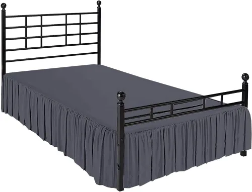 Vista 4 de Falda de cama con volantes de color gris oscuro sólido tamaño Queen con caída de 12 pulgadas, esquina dividida, falda de cama de microfibra