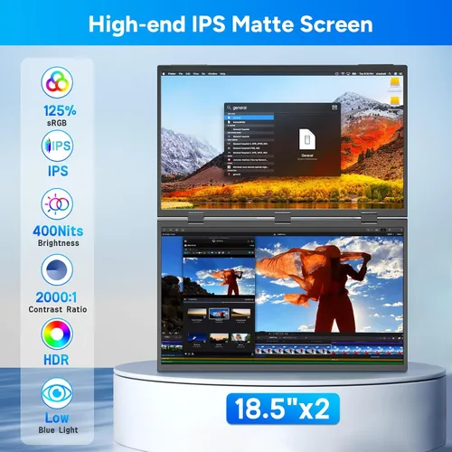 Vista 4 de COOLHOOD Monitor portátil de 18.5 pulgadas para laptop, 1080P FHD 100Hz 125% sRGB USB-C HDMI Monitor de viaje para laptop, Mac PC, pantalla portátil