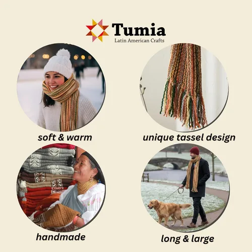 Vista 5 de Tumia LAC - Bufanda de lujo extra larga gruesa a rayas - Hecho a mano y muy cálido - Unisex