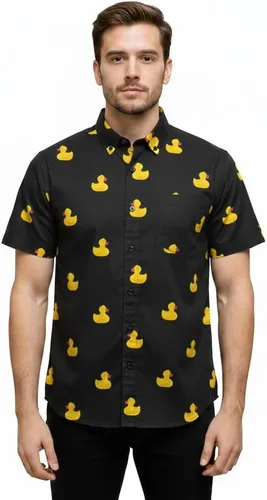 Vista 2 de Molokai Surf - Camisas hawaianas de manga corta con botones y corte ajustado goma (Rubber Ducks)