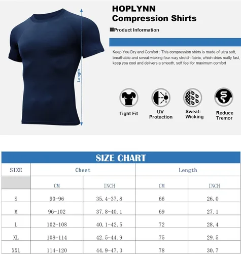 Vista 6 de HOPLYNN 6 Pack Compression Shirts Men Short Sleeve Rash Guard Base Layer Athletic Undershirt Gear Workout T-Shirt
