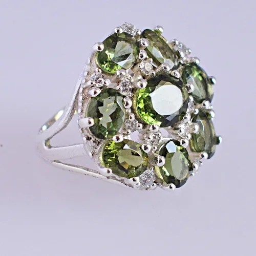 Vista 4 de Anillo de plata de ley 925 con piedras preciosas de Moldavita, diseño impresionante para mujer