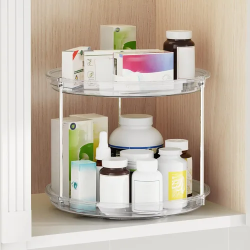 Vista 4 de Organizador Lazy Susan de 2 niveles, tocadiscos Lazy Susan de 9 pulgadas para gabinete, organizador apilable giratorio para especias para encimera
