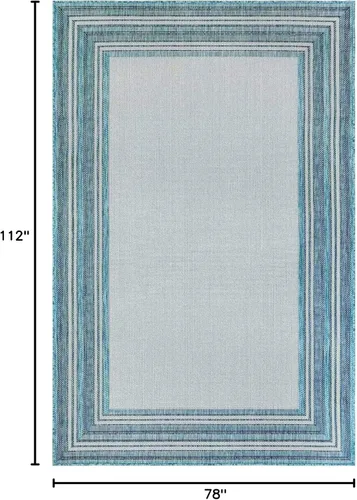 Vista 2 de Liora Manne Carmel - Alfombra tejida de perfil bajo de fácil cuidado para interiores y exteriores, color aguamarina, 6 pies 6 pulgadas x 9 pies 4