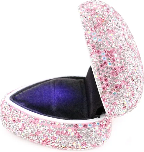 Vista 6 de Caja de joyería de lujo con forma de corazón de diamantes de imitación Bling totalmente para almacenamiento de joyas con luz LED para compromiso boda
