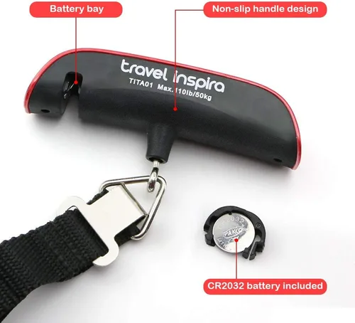 Vista 4 de Travel Inspira Báscula digital de equipaje con pantalla LCD de alerta de sobrepeso, 110 libras 110.2lbs de acero inoxidable
