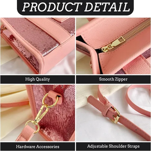 Vista 3 de JQAliMOVV The Tote Bag for Women, Shining Leather Tote Bag Trendy Top Handle Crossbody Handbags for Work Travel