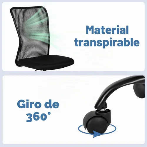Vista 7 de Silla de oficina ergonómica – Silla de computadora con respaldo medio con altura ajustable, moderna giratoria sin brazos, soporte de espalda