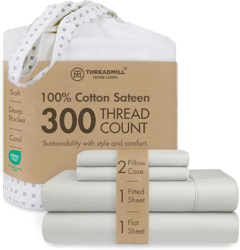 Vista 79 de Threadmill Juego de sábanas de algodón Twin Sábanas 100% algodón para cama tamaño Twin Juego de sábanas de satén jacquard damasco con bolsillo