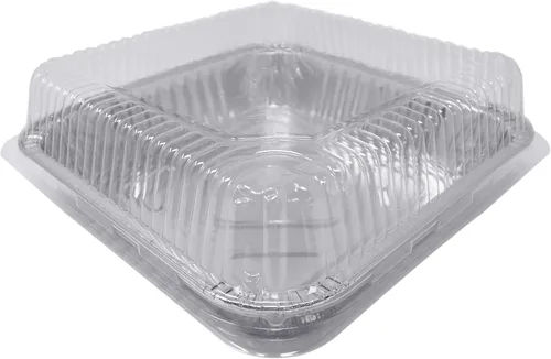 Vista 7 de Fig & Leaf Paquete de 35 moldes cuadrados para hornear pasteles de 8 x 8 pulgadas con tapas de cúpula de plástico, latas de papel de aluminio