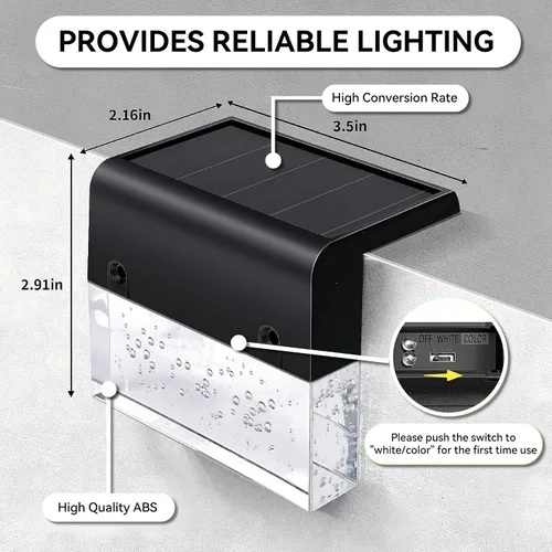 Vista 4 de SUNFACE Paquete de 4 luces solares para escalones para exteriores, impermeables, luces LED brillantes con 2 modos de iluminación, blanco cálido y 7