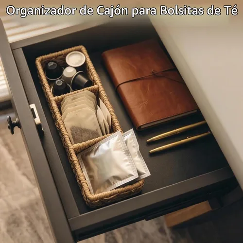 Vista 6 de 3-Compartment Braided Tea Bag Organizer For Countertop Or Drawer